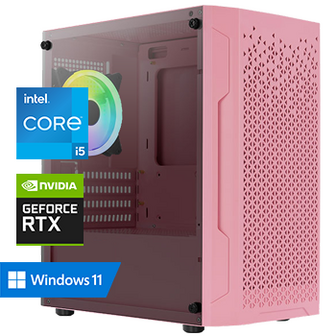 Intel Core i5 met GeForce RTX 3050 - 16GB RAM - 500GB SSD - WiFi - Bluetooth - Windows 11 Pro (Roze Game PC)