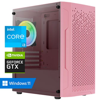 Intel Core i3 met GeForce GTX 1650 - 16GB RAM - 500GB SSD - WiFi - Bluetooth - Windows 11 Pro (Roze Game PC)