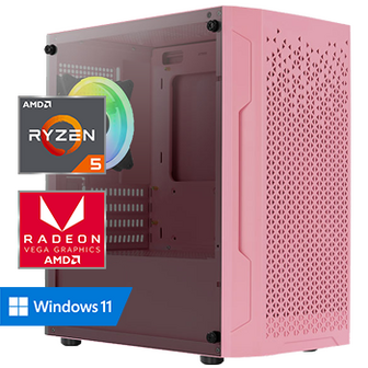 AMD Ryzen 5 met Radeon RX Vega 7 - 16GB RAM - 500GB SSD - WiFi - Bluetooth - Windows 11 Pro (Roze Game PC)