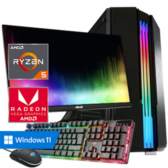 AMD Ryzen 5 met Radeon RX Vega 7 (Game PC set inclusief Toetsenbord, Muis en 27 inch Monitor)