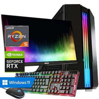 AMD Ryzen 5 met GeForce RTX 3050 (Game PC set inclusief Toetsenbord, Muis en 27 inch Monitor)