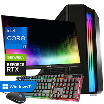 Intel Core i7 met GeForce RTX 3060 (Game PC set inclusief Toetsenbord, Muis en 27 inch Monitor)