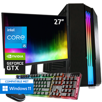 Intel Core i5-F met GeForce GTX 1650 (Game PC set inclusief Toetsenbord, Muis en 27 inch Monitor)