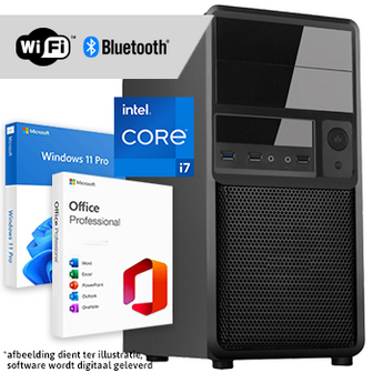 Core i7 compleet met WiFi + Bluetooth + Windows 11 Pro + Office 2024 (Word, Excel, Powerpoint, Outlook)