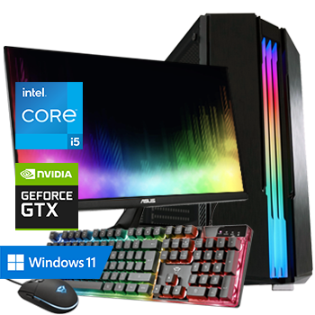 Intel Core i5 met GeForce GTX 1650 (Game PC set inclusief Toetsenbord, Muis en 27 inch Monitor)