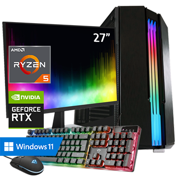 AMD Ryzen 5 met GeForce RTX 3060 (Game PC set inclusief Toetsenbord, Muis en 27 inch Monitor)