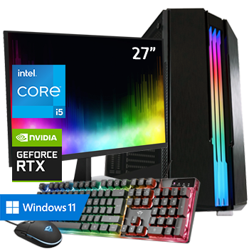 Intel Core i5 met RTX 3050 (Game PC set inclusief Toetsenbord, Muis en 27 inch Monitor) -