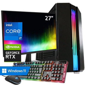 Intel Core i7 met GeForce RTX 3070 (Game PC set inclusief Toetsenbord, Muis en 27 inch Monitor)