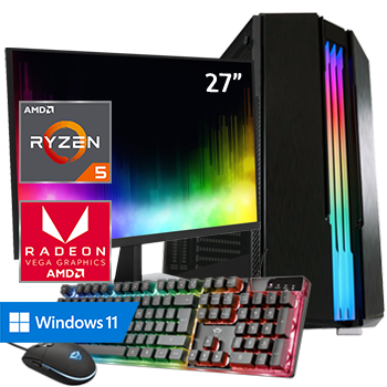 AMD Ryzen 5 met Radeon RX Vega 7 (Game PC set inclusief Toetsenbord, Muis en 27 inch Monitor)
