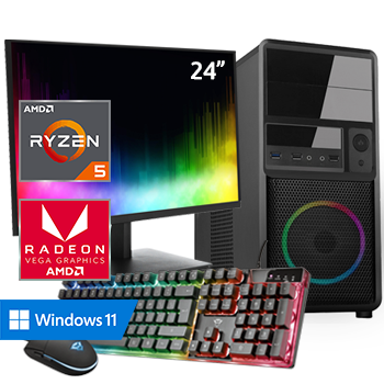 AMD Ryzen 5 met Radeon RX Vega 7 (Budget Game PC set inclusief Toetsenbord, Muis en 24 inch Monitor)