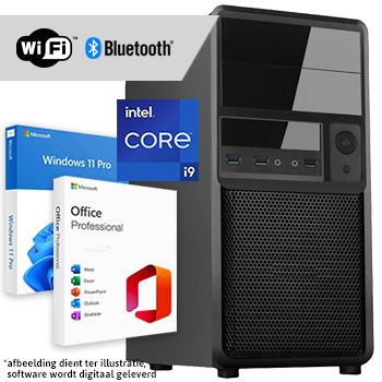 Core i9 compleet met WiFi + Bluetooth + Windows 11 Pro + Office 2024 (Word, Excel, Powerpoint, Outlook)