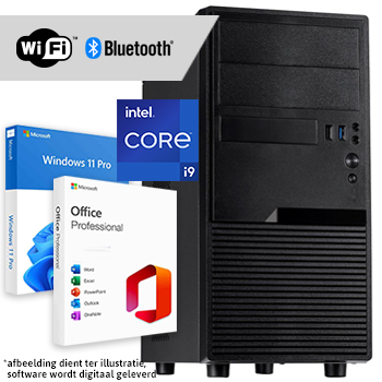 Core i9 compleet met WiFi + Bluetooth + Windows 11 Pro + Office 2024 (Word, Excel, Powerpoint, Outlook)