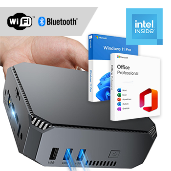Mini PC compleet met WiFi + Bluetooth + Windows 11 Pro + Office 2024 (Word, Excel, Powerpoint, Outlook)