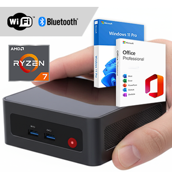 Ryzen 7 Mini PC compleet met WiFi + Bluetooth + Windows 11 Pro + Office 2024 (Word, Excel, Powerpoint, Outlook)