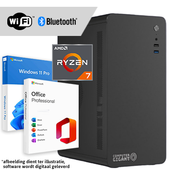 Ryzen 7 compleet met WiFi + Bluetooth + Windows 11 Pro + Office 2024 (Word, Excel, Powerpoint, Outlook)